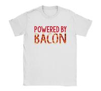 Powered by Bacon Mens T-Shirt Dad Uncle Present Gift Meat Eater Funny White
