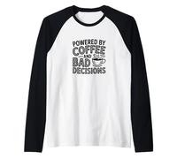 Powered by Coffee and Bad Decisions Funny Caffeine Graphic Raglan Baseball Tee