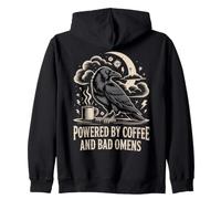 Powered By Coffee And Bad Omens Gothic Raven Art Zip Hoodie
