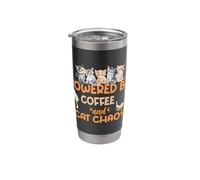 Powered by Coffee and Cat Chaos Funny Kitty Lover Design Stainless Steel Insulated Tumbler