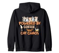 Powered by Coffee and Cat Chaos Funny Kitty Lover Design Zip Hoodie