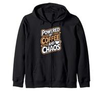 Powered by Coffee and Chaos Funny Coffee Design Zip Hoodie