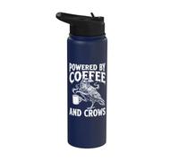 Powered By Coffee and Crows Raven Dark Humor Goth Crow Stainless Steel Insulated Water Bottle