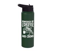 Powered By Coffee and Crows Raven Dark Humor Goth Crow Stainless Steel Insulated Water Bottle
