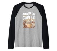 Powered by Coffee Caffeine Lover Espresso Beans Morning Cup Raglan Baseball Tee