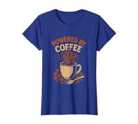 Powered by Coffee Funny Caffeine Bean T-Shirt, Women, Royal Blue, Medium