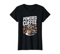 Powered By Coffee Funny Caffeine Quote for Coffee Lovers Value Graphic T-Shirt, Women, Black, M