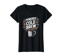 Powered By Cold Brew Enthusiast Fun Value Graphic T-Shirt, Women, Black, S