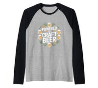 Powered by Craft Beer Mug Cheers Raglan Baseball Tee