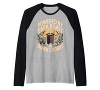 Powered by Dark Roast Dawn Chorus Birding Design Raglan Baseball Tee