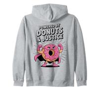 Powered by Donuts & Justice Funny Heroic Donut Design Zip Hoodie