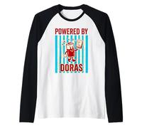 Powered By Doras Retro Battery Mahjong Tile Raglan Baseball Tee
