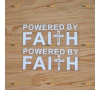Powered by Faith Jesus Cross Sticker Decal Vinyl God Christ - 2 Pack White 15.2cm - for Car Boat Laptop Cup No Background Die-Cut
