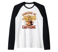 Powered by Jesus and Caffeine - Funny Faith & Coffee Lover Raglan Baseball Tee