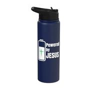 Powered by Jesus - Prayer Battery Cross Design Christians Stainless Steel Insulated Water Bottle