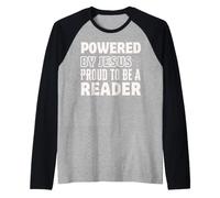Powered by Jesus Proud to a Reader Christian Faith Read Raglan Baseball Tee