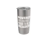 Powered by Jesus Proud to a Reader Christian Faith Read Stainless Steel Insulated Tumbler