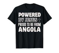 Powered by Jesus Proud to be from Angola Christian Faith Value Graphic T-Shirt
