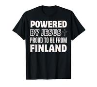 Powered by Jesus Proud to be from Finland Christian Faith Value Graphic T-Shirt