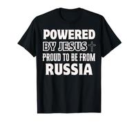 Powered by Jesus Proud to be from Russia Christian Faith Value Graphic T-Shirt