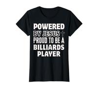 Powered by Jesus Proud to Billiards Player Christian Faith Value Graphic T-Shirt, Women, Black, M