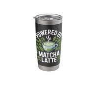 Powered By Matcha Latte Leafy Cup Art Stainless Steel Insulated Tumbler