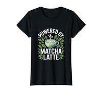 Powered By Matcha Latte Leafy Cup Art Value Graphic T-Shirt, Women, Black, XS