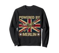 Powered By Merlin Flag UK British Spitfire Fighter Plane Sweatshirt