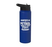 Powered by Petrol & Poor Decisions Motorcycle Rider Design Stainless Steel Insulated Water Bottle