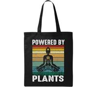 Powered By Plants Meditation Logo Natural Ecological Cotton Tote Bag Black