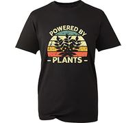 Powered by Plants T-Shirt Vegan Eat Fruit Vegetarian Plants Lover Fashion Healthy Gym Nutritions Retro Gardening Unisex Gift Tee Top (Black, L)