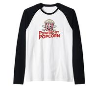 Powered By Popcorn Funny Movie Snack Lover Design Raglan Baseball Tee