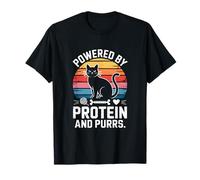 Powered by Protein and Purrs Funny Cat Fitness T-Shirt