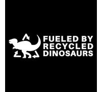 Powered by Recycled Dinosaurs Funny Sticker - Easy-to-Apply - Waterproof Decal - Dinosaur Gifts - Laptop Stickers - Caravan/Campervan - Kids Stickers - Car Stickers (White)