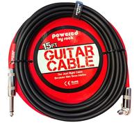Powered By Rock 15ft Guitar Cable for Electric Guitar & Bass - Crystal Clear Instrument Cable & Tangle Free - 1/4 Inch Male to Male Inputs with a Right Angle Jack On One End to Secure Your Amp Cord