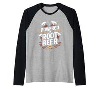 Powered by Root Beer Mug Design Fun Raglan Baseball Tee