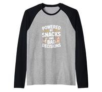 Powered by Snacks and Bad Decisions Dog Humor Raglan Baseball Tee