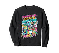 Powered By Spite & Caffeine Raccoon 80s Comic Art Sweatshirt