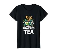 Powered By Tea Cup Leaves Art Zen Value Graphic T-Shirt, Women, Black, S