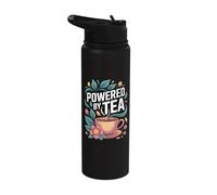 Powered By Tea Floral Cup Enthusiast Design Stainless Steel Insulated Water Bottle