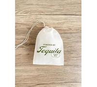 Powered by Tequila Bachelorette Party Recovery Kit Bags, White Cotton Drawstring Favour Bags 6 pcs
