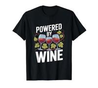 Powered By Wine Glasses Grapes Nature Fun Value Graphic T-Shirt, Men, Black, L