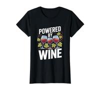 Powered By Wine Glasses Grapes Nature Fun Value Graphic T-Shirt, Women, Black, M