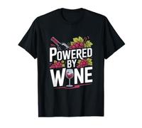 Powered By Wine Grape Glass Bottle Humor Value Graphic T-Shirt