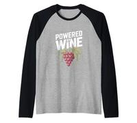 Powered by Wine Grape Vine Humor Raglan Baseball Tee
