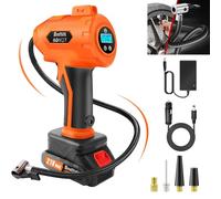 Powered Handheld Air Compressor, Cordless Tyre Inflator with 1500mAh Rechargeable Battery & 12V Car Adapter，Portable Inflator Pump Applicable to Cars Tire, Motorcycles, Bikes (Orange)