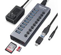 Powered USB 3.0 Hub, Wenter 10 Ports 36W Powered USB Hub, Aluminum USB Splitter with Individual On/Off Switches, SD/TF Card Readers and 12V/3A Power Adapter for PC/Laptops/MacBook Pro/Air/iMac/iPad