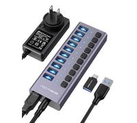Powered USB 3.2 Hub, ACASIS 10 Ports USB 3.2 Hub with 10Gbps Data Speed, Aluminum Housing, USB Hub Powered with 48W Power Adapter, USB Hub for PC/Laptop, Computer, Flash Drive, Printer, Camera