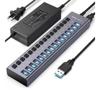Powered USB 3.2 Hub, ACASIS 16 Ports USB 3.2 Hub with 10Gbps Data Speed，Aluminum Housing, USB Hub Powered with 96W Power Adapter, USB Hub for PC/Laptop, Computer, Flash Drive, Printer, Camera