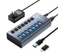Powered USB 3.2 Hub, ACASIS 7 Ports USB 3.2 Hub with 10Gbps Data Speed, Aluminum Housing, USB Hub Powered with 24W Power Adapter, USB Hub for PC/Laptop, Computer, Flash Drive, Printer, Camera